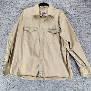 Cowboy Work Wear Shirt Mens XL Tan Long Sleeve Pearl Snap Cotton Canvas